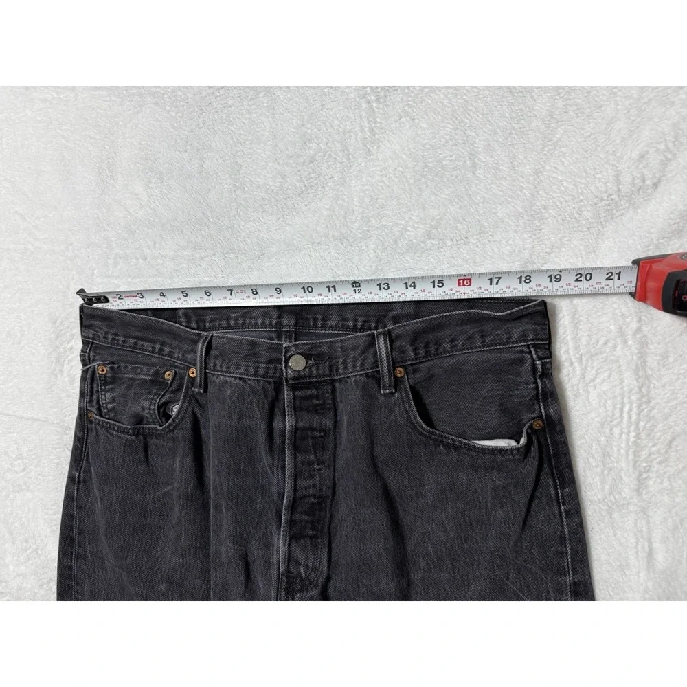Levis 501 Jeans Mens 37x28 Black Straight Button Fly Mid Rise Dark Wash‎ Denim